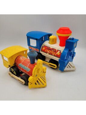 Fisher Price LOT Express Train 2581 & Toot Toot Wooden 643 Pull Toy Vintage